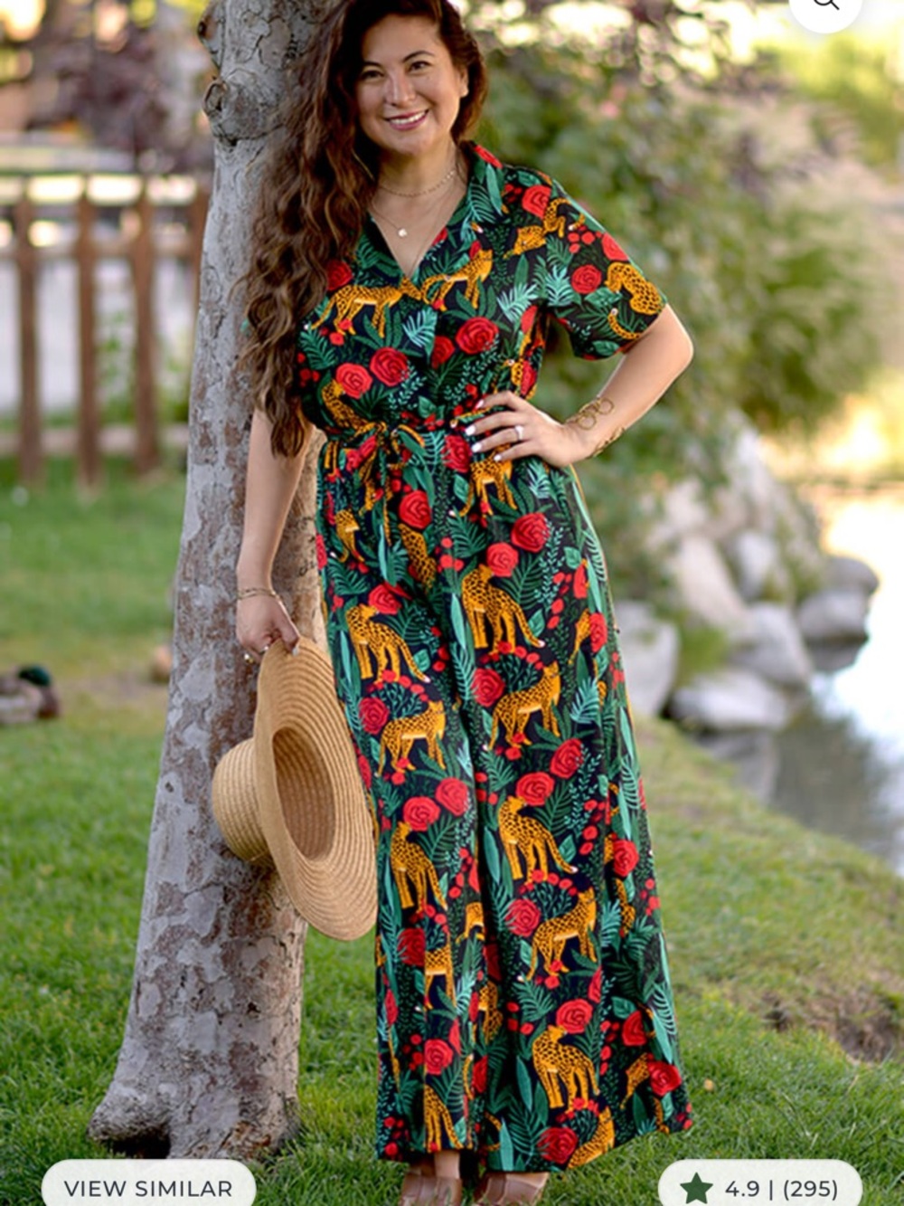 Wide Leg Jumpsuit in Black with Red & Green Print - Picture 2 of 5